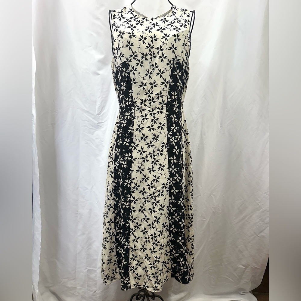 Tanya Taylor 100% silk black and white floral midi dress size 6